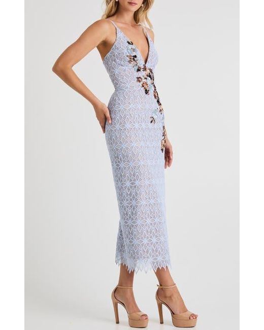 HELSI Blue Martine Floral Appliqué Lace Midi Cocktail Dress