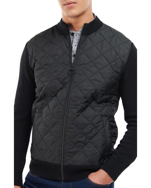Barbour Essential Diamond Quilt Contrast Zip Sweater in Black for Men ...