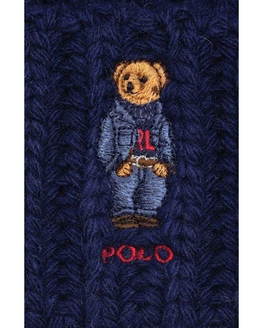 Polo Ralph Lauren Blue Denim Bear Pompom Beanie