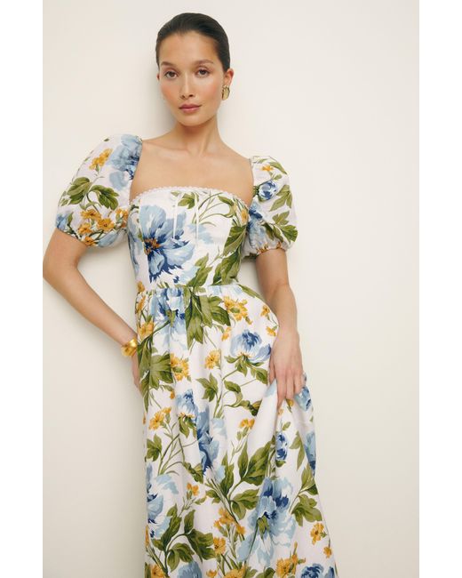 Reformation Multicolor Marella Floral Midi Linen A-line Dress