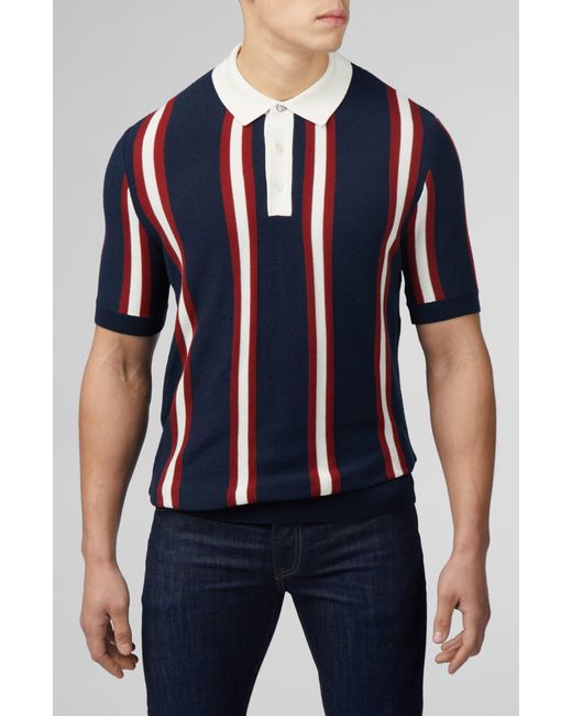 Ben Sherman Blue Mod Stripe Rugby Polo Sweater for men
