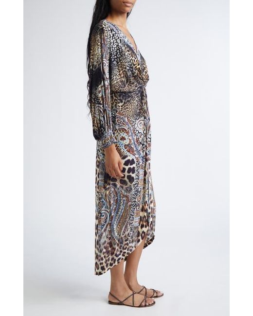 Camilla Multicolor Twist Front Long Sleeve Jersey Midi Dress