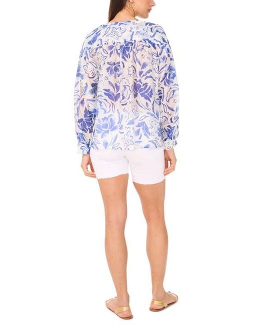 Vince Camuto Blue Oversize Tie Neck Top