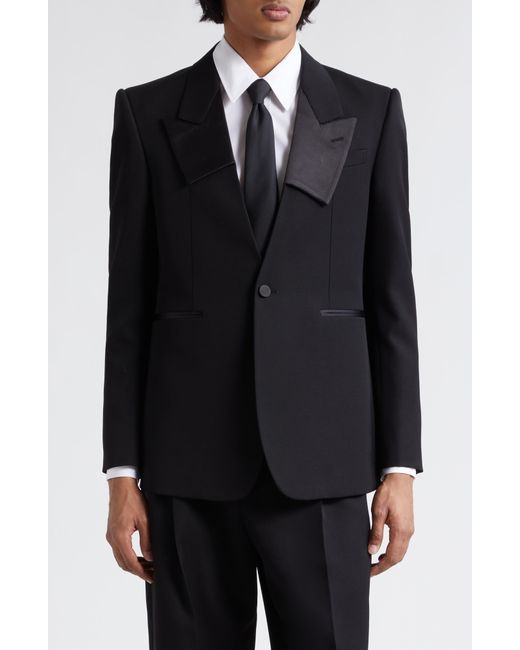 Alexander McQueen Black Asymmetric Lapel Wool Tuxedo Jacket for men