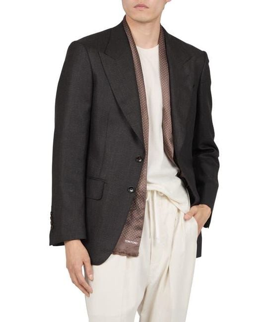 Tom Ford Black Shelton Check Wool, Silk & Linen Blazer for men