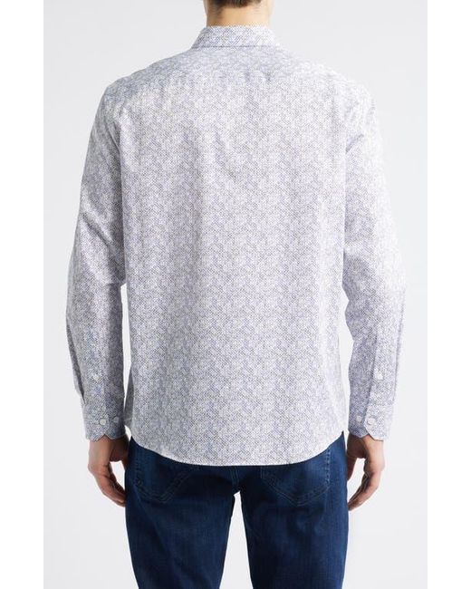 Johnston & Murphy White Circle Grid Print Button Down Shirt for men
