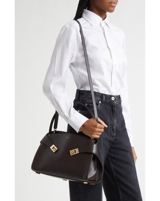 Ferragamo Black Small Hug Grained Leather Top Handle Bag