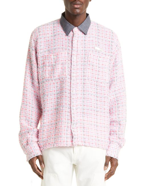 4SDESIGNS Pink Metallic Check Oversize Button-up Work Shirt for men