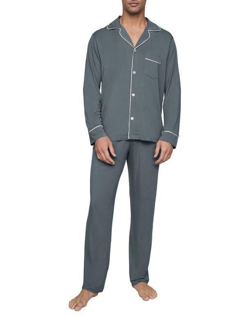 Eberjey Blue William Stretch Tencel Modal Long Pajamas for men