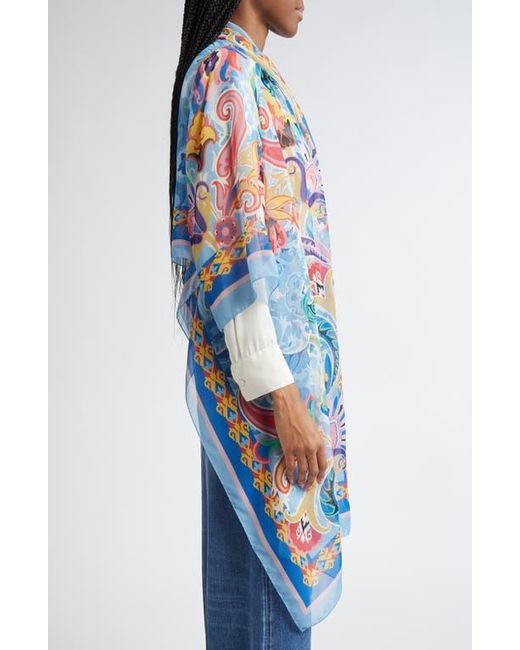 Etro Blue Paisley Silk Cape Scarf
