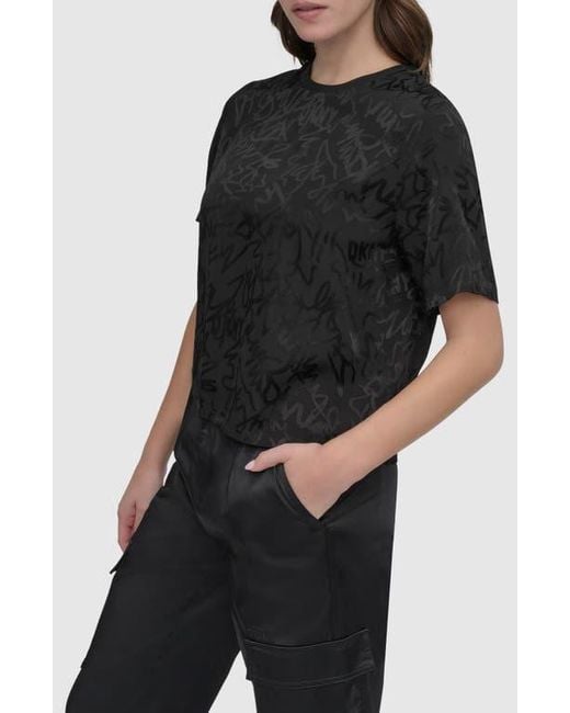 DKNY Black Scribble Logo Jacquard Top