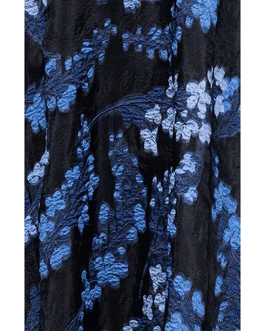 Betsy & Adam Blue Embroidered Floral Off The Shoulder Gown