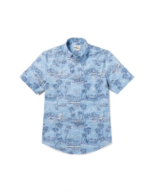 Reyn Spooner Blue Island Paradise Tailored Fit Short Sleeve Button-down Shirt for men