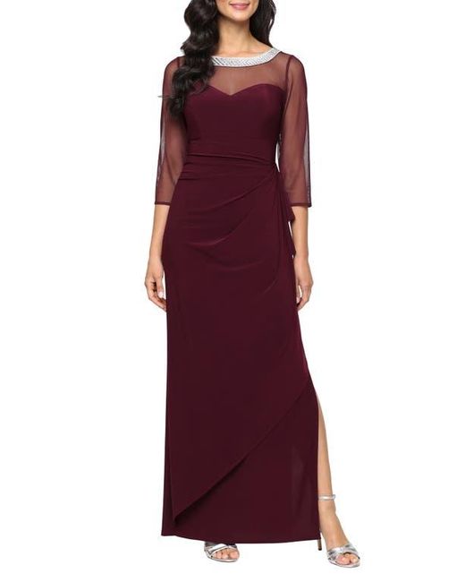Alex Evenings Red Illusion Embellished Detail Jersey Gown
