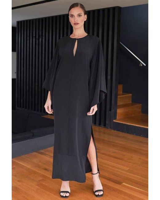 ocean + main Black Kimono Sleeve Silk Dress
