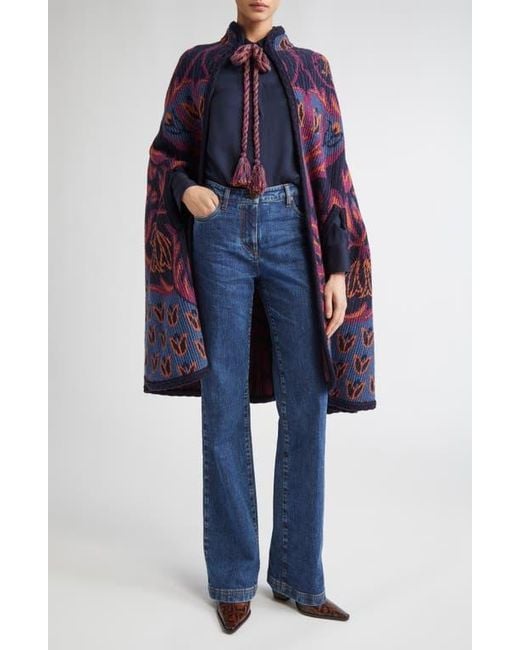Etro Blue Wool Blend Knit Cape