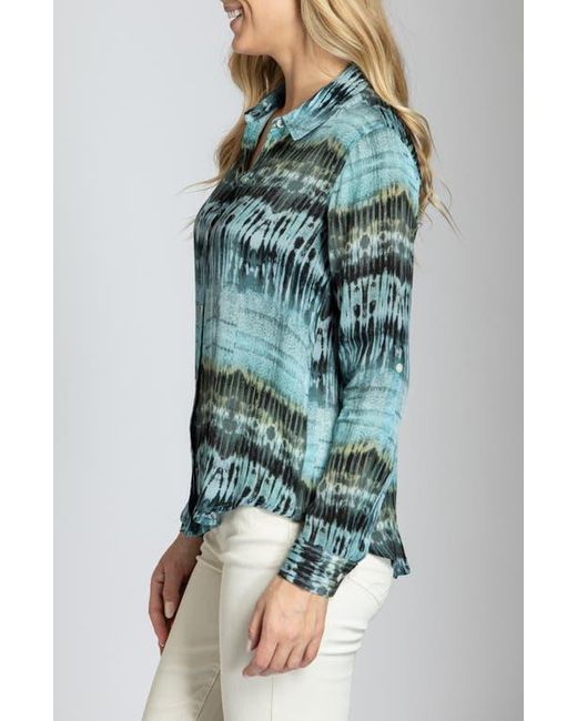 Apny Blue Abstract Print Roll Tab Sleeve Button-Up Shirt