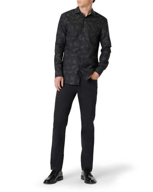 Bugatchi Black Axel Shaped Fit Abstract Print Stretch Cotton Button-up Shirt for men