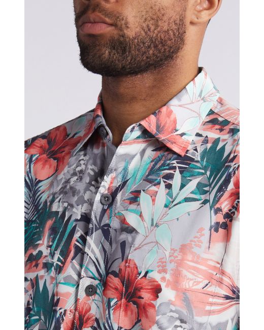 Tommy Bahama Blue Mojito Bay Electric Blooms Short Sleeve Performance Button-up Shirt for men