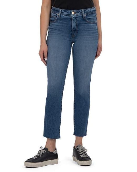 Kut From The Kloth Blue Reese High Waist Raw Hem Ankle Straight Leg Jeans