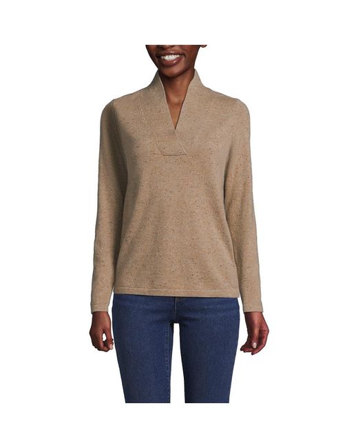 Lands End Cashmere Shawl Neck Sweater in Natural Lyst