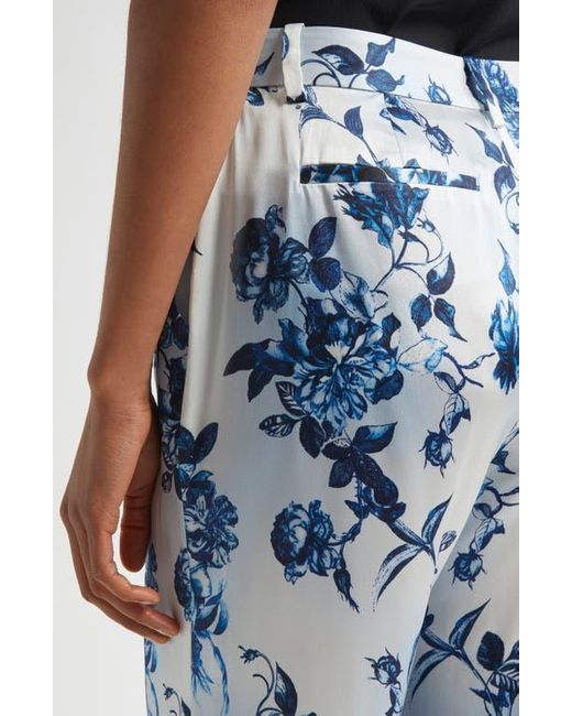 L'Agence Blue Pilar Rose Print Wide Leg Silk Pants