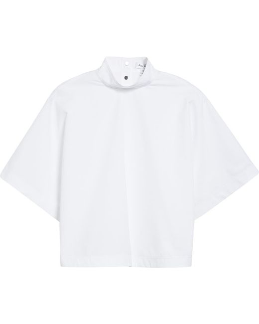 Alaïa White Mock Neck Poplin Crop Top