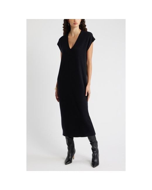 Nordstrom Women's Black Wool Cashmere Blend Shift Dress