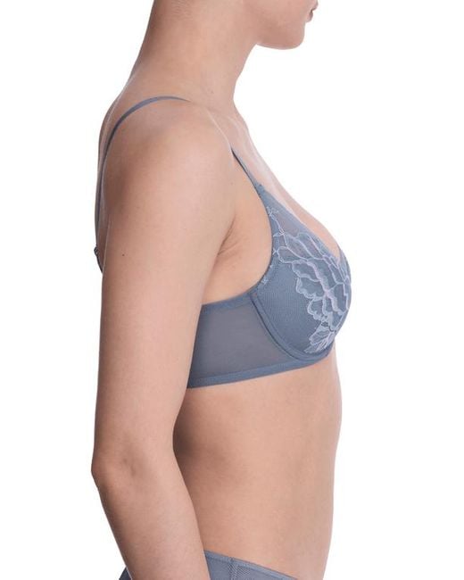 Natori Blue Flora Lace Plunge Underwire Bra