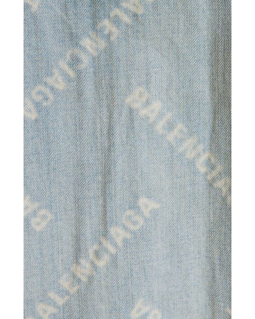 Balenciaga Blue Logo Print Oversize Denim Jacket