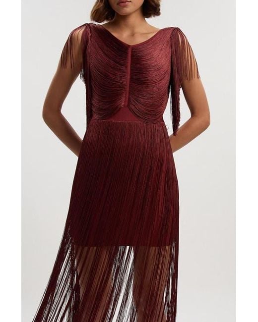 Karen Millen Draped Fringe Mini Dress in Red | Lyst