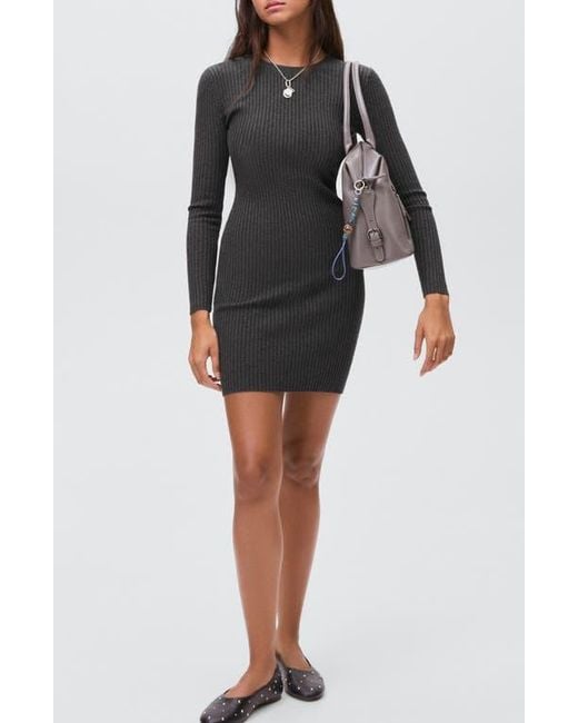MANGO TEEN Ribbed Long Sleeve Sweater Dress in Black | Lyst