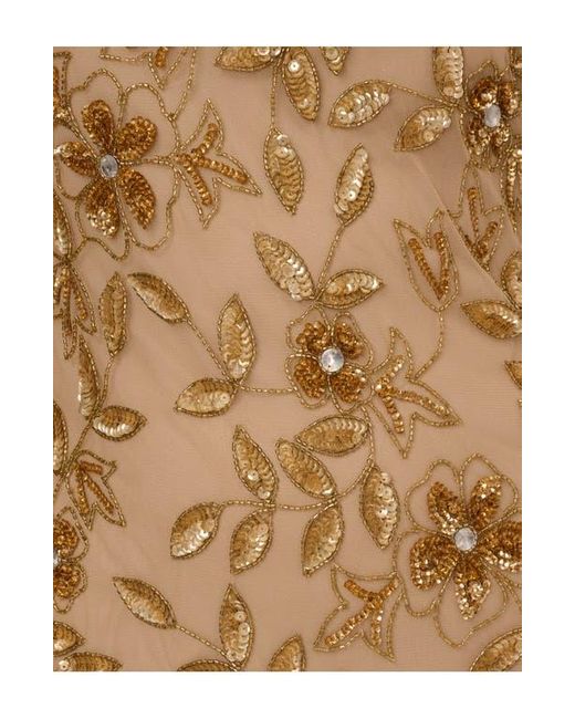 Adrianna Papell Brown Beaded Floral Godet Gown