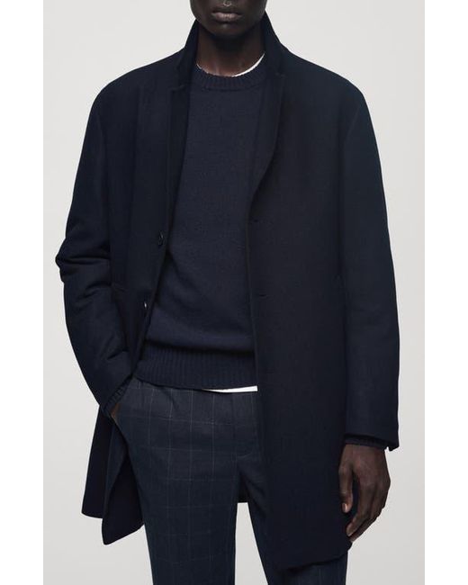 Mango Blue Quilted Lining Wool Blend Coat With Hooded Bib for men