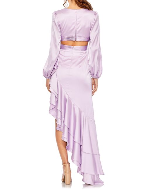 Mac Duggal Pink Cascade Detail Long Sleeve Gown