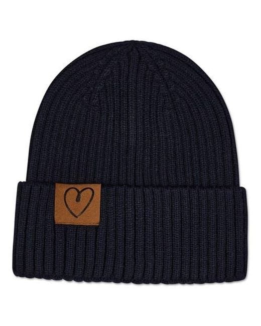 Memoi Blue Heart-Patch Knit Beanie