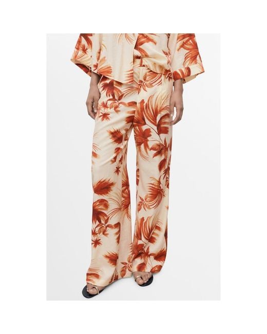 Mango Orange Flowy Palm Print Straight Leg Pants