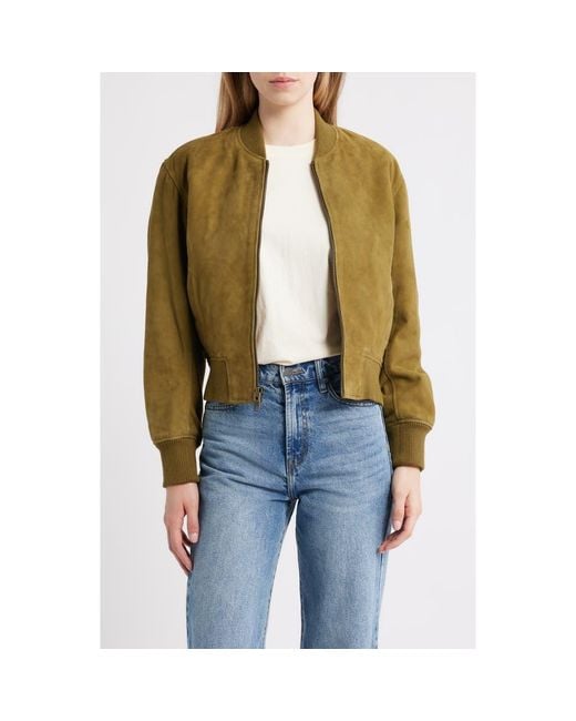 Schott Nyc Green Suede Bomber Jacket