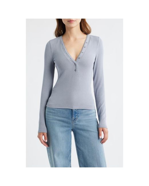FRAME Blue The Mesh Trim Rib Henley