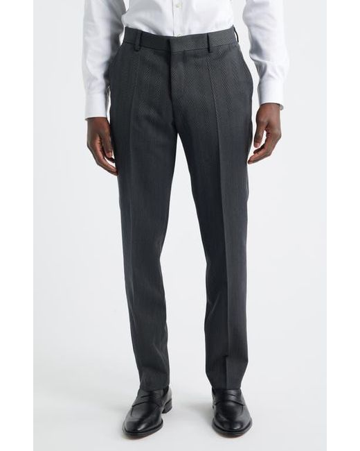 Boss Gray Houston Slim Fit Charcoal Wool Blend Herringbone Suit for men