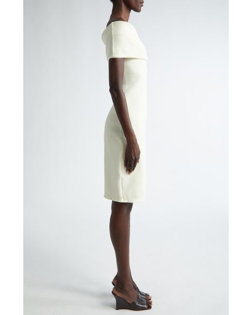 Bottega Veneta White Off The Shoulder Technical Knit Midi Dress