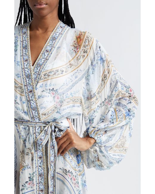 Camilla Gray Blouson Sleeve Silk Cover-up At Nordstrom