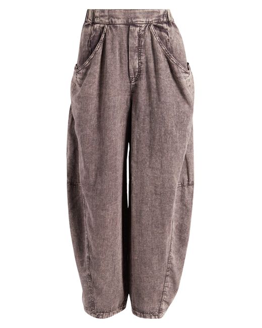 Free People Brown High Road Pull-on Linen Blend Barrel Pants