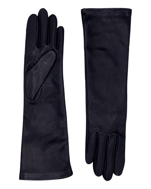 Agnelle Blue Midlength Leather Gloves