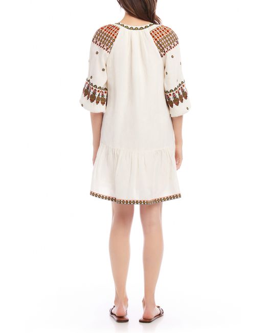 Karen Kane Natural Embroidered Linen Blend Dress