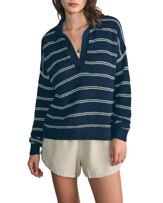 Faherty Brand Blue Miramar Linen & Organic Cotton Polo Sweater