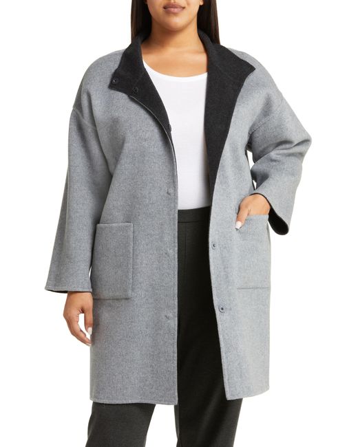 Eileen Fisher Reversible Wool & Cashmere Coat in Black | Lyst