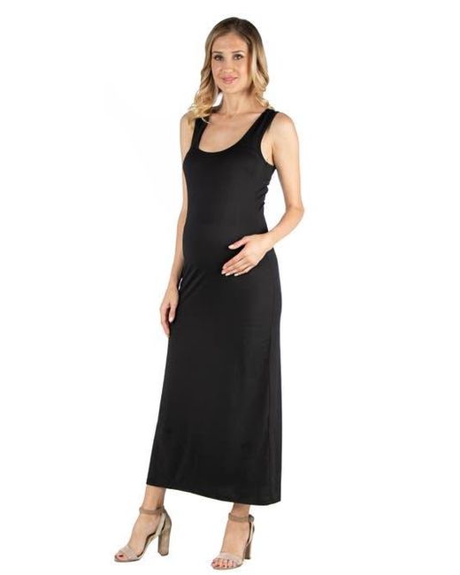24seven Comfort Apparel Black Maternity Scoop Neck Maxi Dress With Racerback Detail