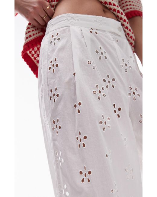 TOPSHOP White Cotton Eyelet Wide Leg Cover-up Pants
