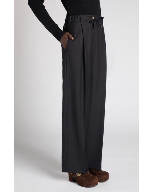 Moncler Black Drawstring Wool Trousers